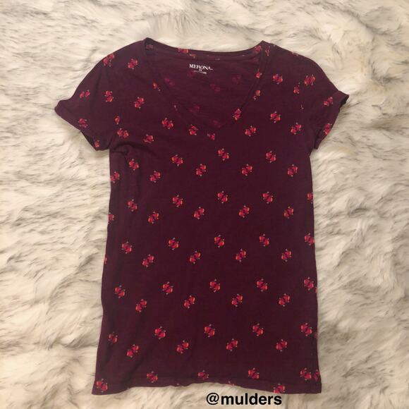 Merona Target Short Sleeve Twee Bird Print Vneck Shirt XS - Picture 2 of 5